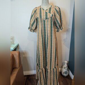 Vintage 70s Penny's Hawaii prairie ditsy floral puff sleeve maxi dress Sz M-L